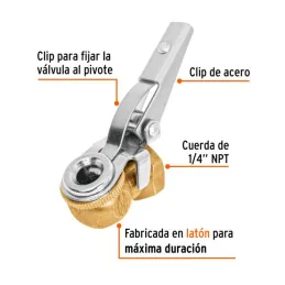  Cabeza Infladora de Llantas con Clip Hembra, Click para fijar valvula al Pivote, 1/4 NPT, BOCH 19026 Truper 9.067797 Cabeza Inf