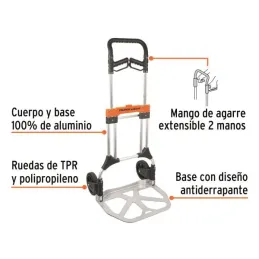  Carreta de Carga 200kg Plegable Ruedas TPR Mango Telescopico Aluminio Diablo, Truper 14090 350.847458 Carreta de Carga Plegable