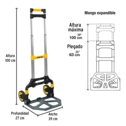  Carreta de Carga 100kg Plegable Ruedas TPR Mango Telescopico Aluminio Diablo, Pretul 24127 91.525424 Carreta de Carga Plegable 