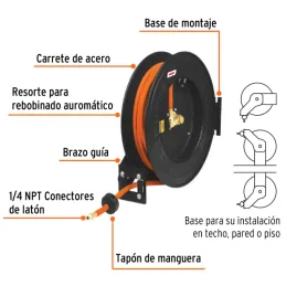  Carrete Retractil con Manguera 15 Metros para Aire y Agua 300PSI, Rebobinado Automatico, CAMAI-15 10388 Truper 348.305085 Rollo