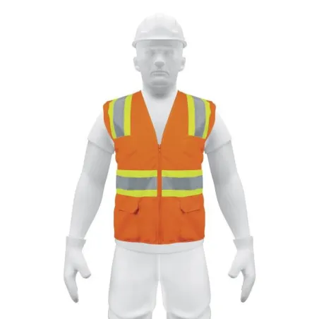  Chaleco de Seguridad Unitalla Naranja Cintas Dobles 2" con cierre y 6 Bolsillos Alta Visibilidad, CHS-700N 13475 Truper 18.6440
