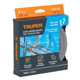  Cintas Antiderrapante 1" x5m Grises Entornos Humedos, Truper 101772 11.101695 Cinta Antiderrapante 1" (25mm) x 5M Gris para Are