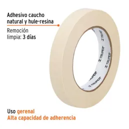  Cintas Masking Tape 12mm x50m Alta Resistencia Truper 12589 2.20339 Cintas Masking Tape 1/2" (12mm) x50M, Truper 12589

Adhesiv