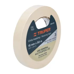  Cintas Masking Tape 18mm x50m Alta Resistencia Truper 12590 2.966102 Cinta Masking Tape 3/4" (18mm) x50M, Truper 12590

Adhesiv