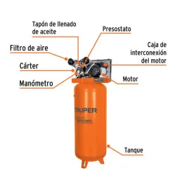  Compresoras de Aire de 4HP 240L Vertical, Uso Ininterrumpido Arranque Automatico, Truper COMP-240LVC 102130 2287.288136 Compres