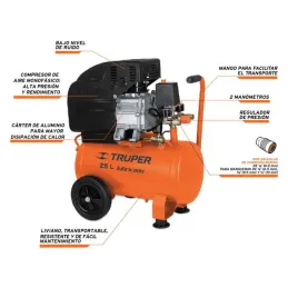  Compresoras de Aire de 3HP 25 Litros, Arranque Automatico, COMP-25LT-260 11836 Truper 500.847458 Compresora Lubricada de Aire 2