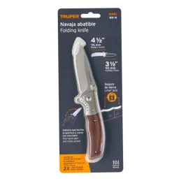  Navaja Abatible con Seguro 4", en acero inoxidable incluye estuche, NV-4 16981 Truper 33.898305 Navaja Abatible con Seguro 4" M