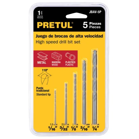  Juego de 5 Brocas para metal de Alta Velocidad, JBAV-5P 20703 Pretul 10.254237 Juego de 5 Brocas para metal de Alta Velocidad, 