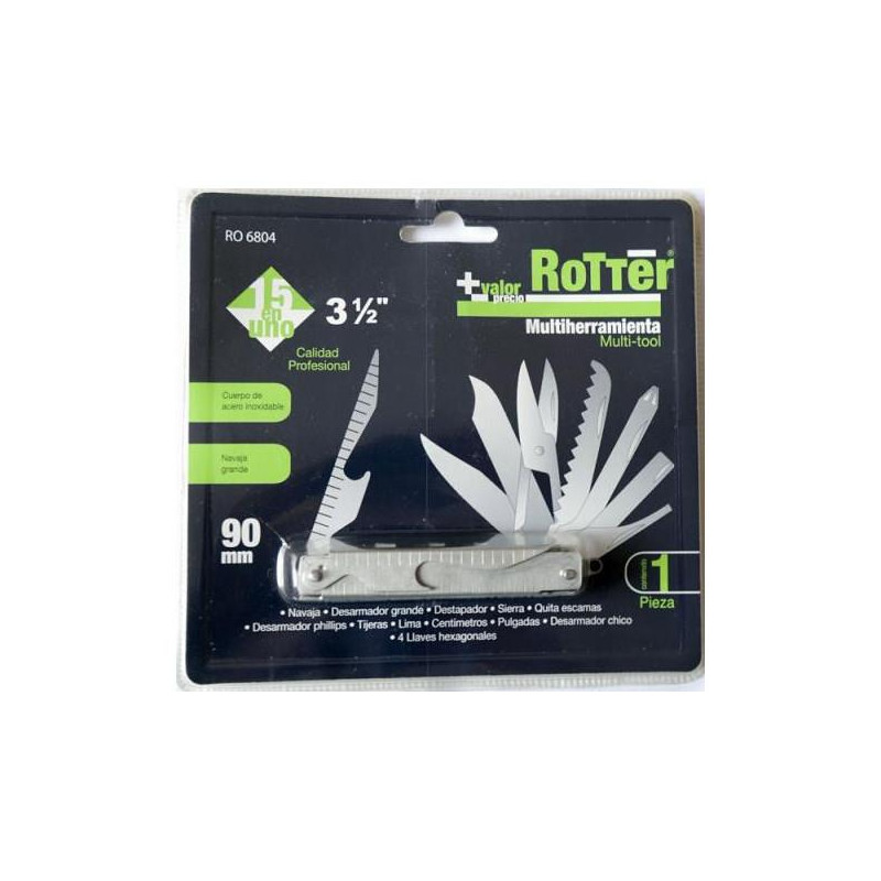  Alicates Multiherramientas 15 en 1 Multi-Tool 3-1/2" Rotter RO6804 6.101695 Alicates Multiherramientas 15 en 1 Multi-Tool 3-1/2