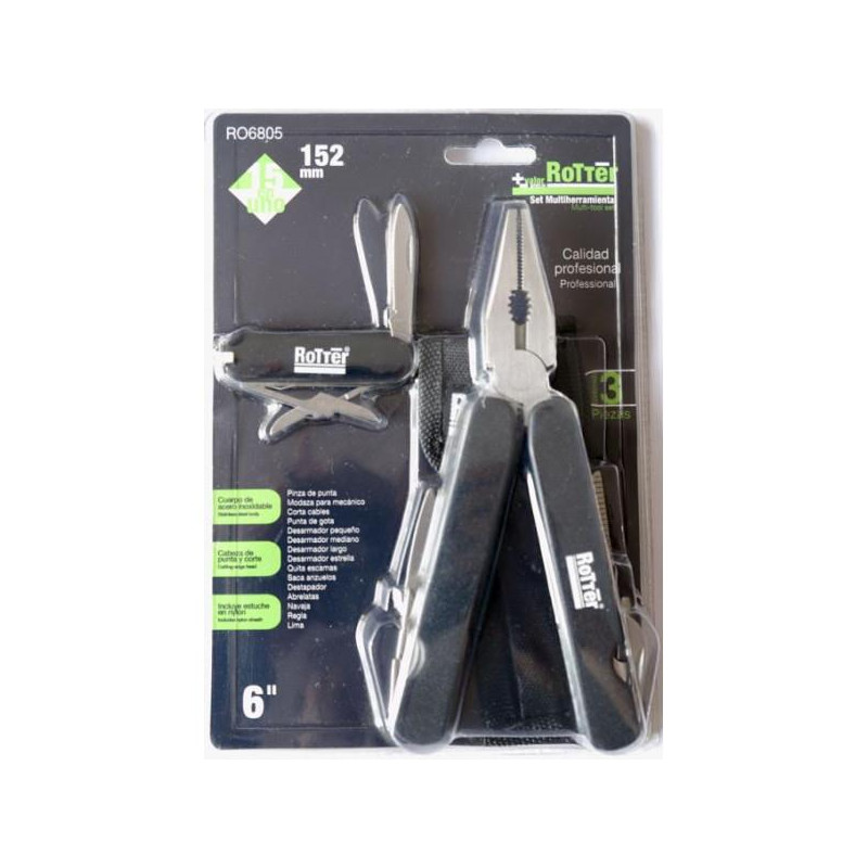  Alicates Multiherramientas 15 en 1 Multi-Tool 6" 3Piezas Rotter RO6805 7.288136 Alicates Multiherramientas 15 en 1 Multi-Tool 6