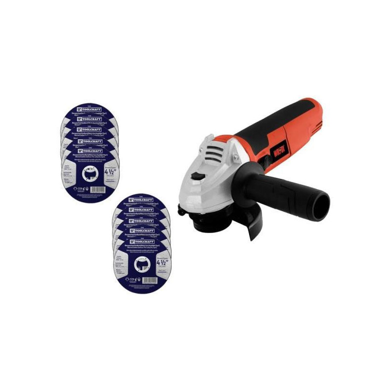  Amoladora Esmeril Angular 4 1/2" 710W + 10 Discos de Corte Extrafino Metal 4 1/2" Wolfox WF001K 116.949153 Amoladora Esmeril An
