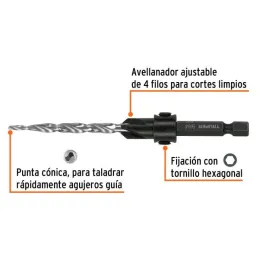 Brocas Avellanadoras 5mm x61mm para Madera Truper 102377 12.966102 Brocas Avellanadoras N° 10 para madera 5mm x 61mm Truper 102