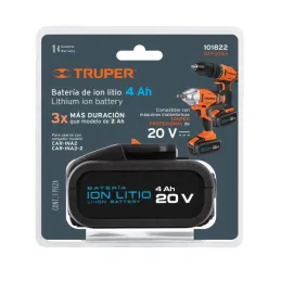  Batería ión Litio 20V 4Ah ROTI-20A TALI-20A DIMI-20A LIMI-20A Truper 101822 154.237288 Batería ión Litio 20V 4Ah ROTI-20A TALI-