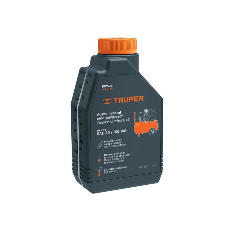  Aceite Mineral 1L SAE 30 Alta Viscocidad para Compresoras Truper 102533 21.186441 Aceite Mineral 1L SAE 30 Alta Viscocidad para