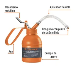  Aceiteras con aplicador flexible boquilla con punta de laton 180 ml, ACEF-180 14870 Truper 8.050847 Aceitera de 180ml (6oz) con