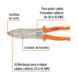  Alicates Pela Cable 10" 20-10 AWG 10Mordazas Truper 17358 22.033898 Alicate Pela Cables 10", 20 a 10 AWG, Truper 17358

Fabrica
