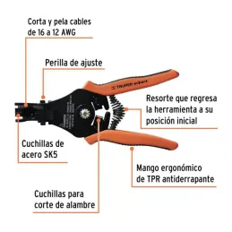  Alicates Pela Cable Automatico 6" 16-12AWG CuchillaSK5Truper 17376 83.898305 Alicate Pela Cables Automatico de Precisión 6", 16
