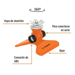  Aspersor base de Acero con Aspas Giratorias 3/4", Alcance 4.25m, conexion en serie, Area 360, 50 PSI, ASP-50 10329 Truper 20.33