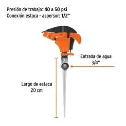  Aspersor Plastico 1 via 3/4", Estaca 21cm, Alcance 8.5m, Area 360, 50 PSI, ASP-P11 10336 Truper 11.186441 Aspersor Plastico Una