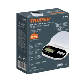  Balanzas Digital 5kg para Cocina PlatoVidrio Truper 15160 20.338983 Balanza Digital para Cocina, Capacidad de 5kg c/Plato de Vi