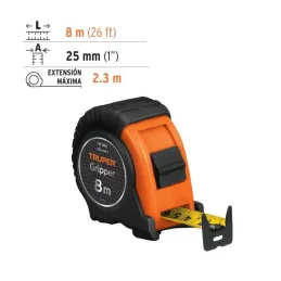  Wincha Flexometro Griper 8M con TPR, cinta medicion ambos lados, carcasa ABS, FH-8ME 15389 Truper 21.186441 Wincha Flexometro G