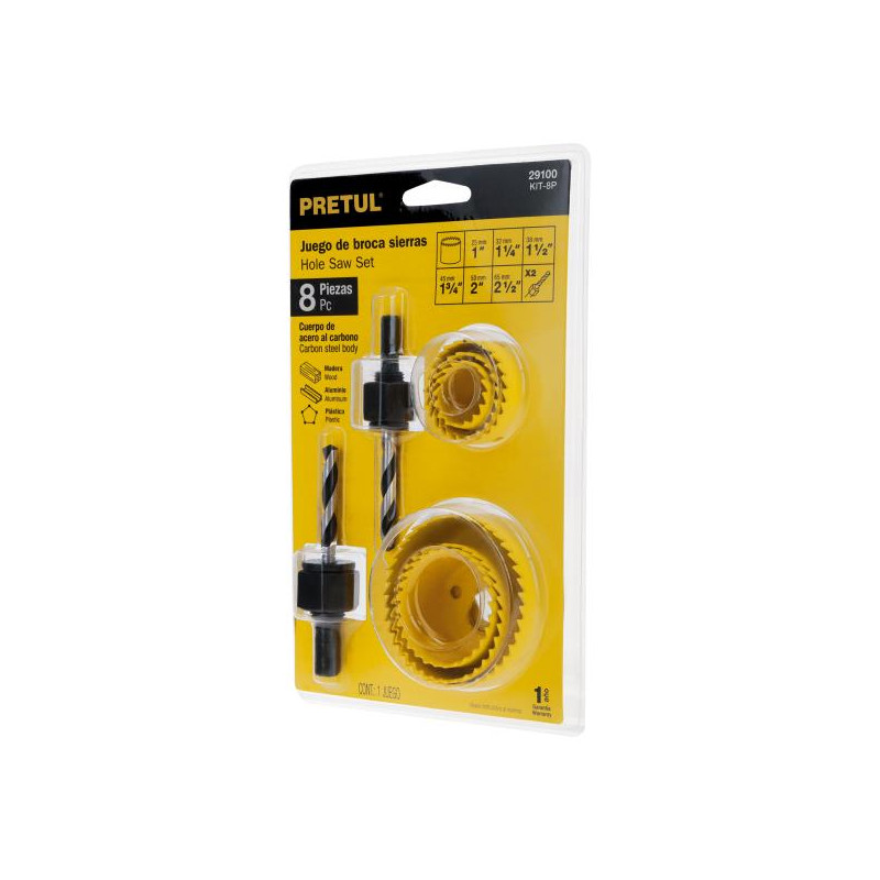  Juegos de 7 brocasierras acero al carbono y 1 mandril Pretul 29100 17.79661 Juegos de 7 brocasierras acero al carbono y 1 mandr