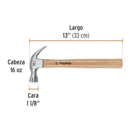  Martillos 16oz Cabeza Americana C28mm Ucurva MMadera13" Truper 16752 14.40678 Martillos 16oz Cabeza Americana C28mm Ucurva MMad