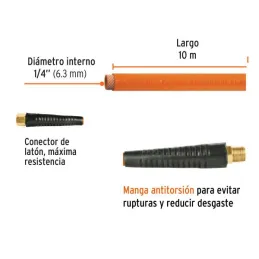  Mangueras para compresor de Alta Presion de PVC 1/4" Conector Movil 10 m, MAN-PI-10-1/4 19014 Truper 25.423729 Manguera para co