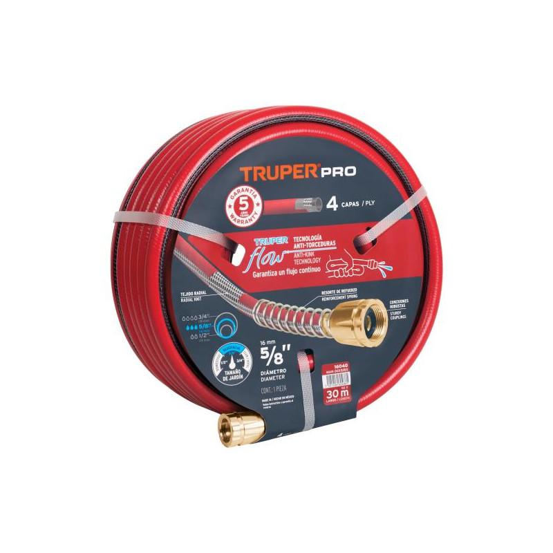  Mangueras 5/8" x30m 4capas SReforzada ConexionesMetalicas Truper 16040 81.355932 Mangueras 5/8" x30m 4capas SReforzada Conexion