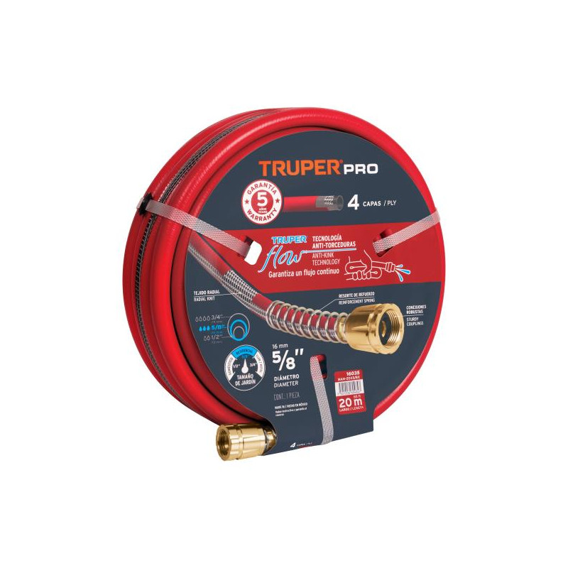 Mangueras 5/8" x20m 4capas SReforzada ConexionesMetalicas Truper 16035 58.474576 Mangueras 5/8" x20m 4capas SReforzada Conexion