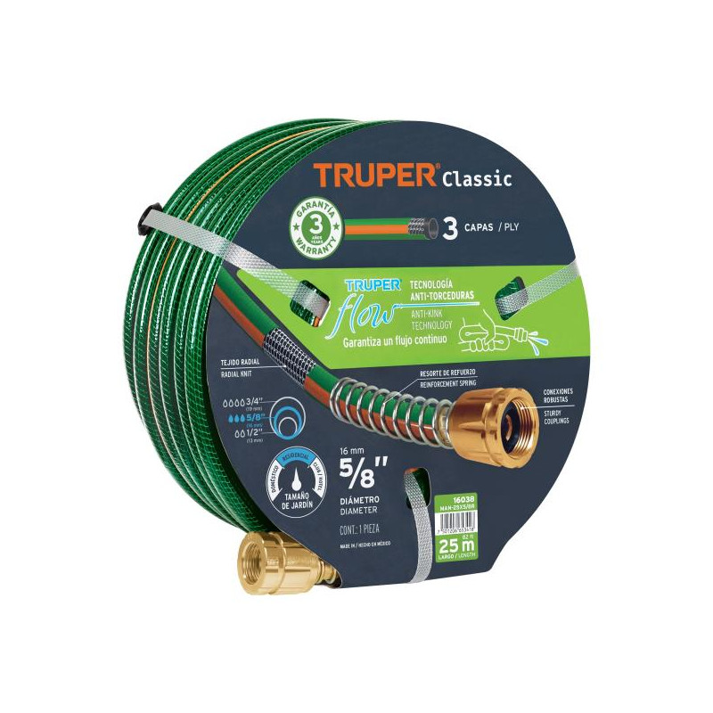  Mangueras 5/8" x25m 3capas Reforzada ConexionesMetalicas Truper 16038 67.79661 Mangueras 5/8" x25m 3capas Reforzada ConexionesM