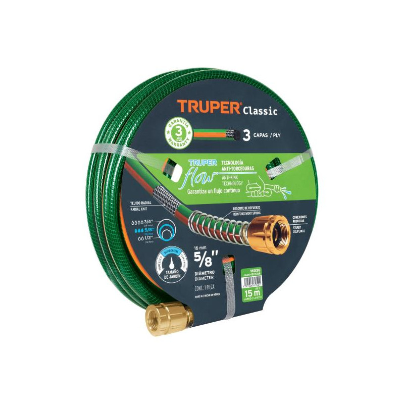  Mangueras 5/8" x15m 3capas Reforzada ConexionesMetalicas Truper 16036 44.915254 Mangueras 5/8" x15m 3capas Reforzada Conexiones
