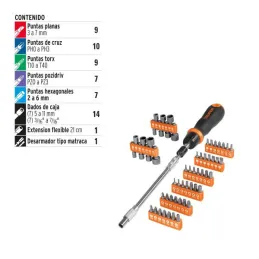  Desarmador Tipo Ratchet 42 puntas 14 dados CrVanadio Truper 18220 39.830508 Desarmador Tipo Ratchet 42 puntas 14 dados CrVanadi