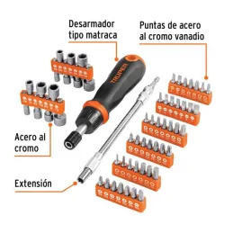  Desarmador Tipo Ratchet 42 puntas 14 dados CrVanadio Truper 18220 39.830508 Desarmador Tipo Ratchet 42 puntas 14 dados CrVanadi