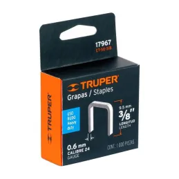  Grapas 3/8" Corona 27/64" Calibre 24 para Engrapadora ET-50 ET-50X ET-50P, ET-50-3/8 17967 Truper 3.728814 Grapas 3/8" Corona 2