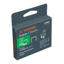  Grapas 3/8" Corona 29/64" Calibre 25 x1000u para Engrapadora ET-19 ET-21 ET-21P, ET-21-3/8 17982 Truper 3.135593 Grapas 3/8" Co