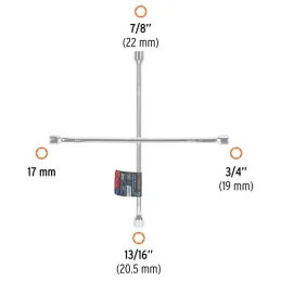  Llaves de Rueda 20" en Cruz 17mm 3/4 13/16 7/8 PulidaCromada Truper 15481 32.20339 Llaves de Rueda 20" en Cruz 17mm 3/4 13/16 7