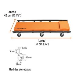  Cama de Taller 36", Cuerpo Acolchonado, Llantas TPE Giro 360 Grados, CATA-36 10098 Truper 155.932203 Cama de Taller 36", Cuerpo