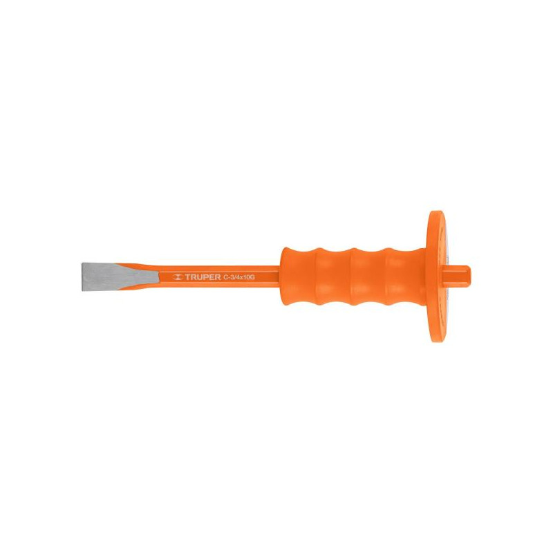  Cincel Plano 10" Cuña 3/4" con Grip, acero al cromo vanadio, protege la mano, C-3/4X10G 12275 Truper 12.627119 Cincel Plano 10"