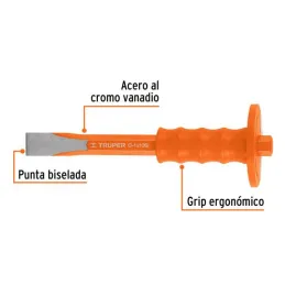  Cincel Plano 10" Cuña 1" con Grip, acero al cromo vanadio, protege la mano, C-1X10G 12273 Truper 20.338983 Cincel Plano 10" Cuñ