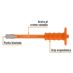  Cincel Plano 12" Cuña 7/8"con Grip, acero al cromo vanadio, protege la mano, C-7/8X12G 12175 Truper 19.491525 Cincel Plano 12" 