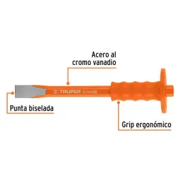  Cincel Plano 12" Cuña 1" Grip , acero al cromo vanadio, protege la mano, C-1X12G 12181 Truper 22.881356 Cincel Plano 12" Cuña 1