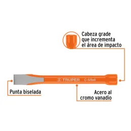  Cincel Plano 6" Cuña 5/8", Acero al cromo Vanadio, Cabeza grande, C-5/8X6 12127 Truper 5.677966 Cincel Corte Frío Plano 5/8" x 