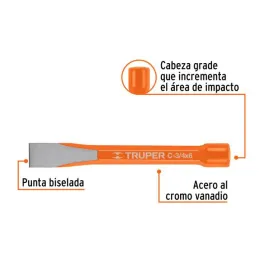  Cincel Plano 6" Cuña 3/4", Acero al cromo Vanadio, Cabeza grande, C-3/4X6 12139 Truper 7.033898 Cincel Corte Frío Plano 3/4" x 