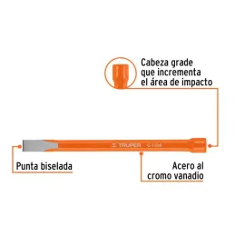  Cincel Plano 8" Cuña 1/2", Acero al cromo Vanadio, Cabeza grande, C-1/2X8 12118 Truper 6.610169 Cincel Corte Frío Plano 1/2" x 