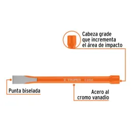  Cincel Plano 8" Cuña 5/8", Acero al cromo Vanadio, Cabeza grande, C-5/8X8 12130 Truper 6.779661 Cincel Corte Frío Plano 5/8" x 
