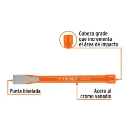 Cincel Plano 8" Cuña 3/4", Acero al cromo Vanadio, Cabeza grande, C-3/4X8 12142 Truper 8.220339 Cincel Corte Frío Plano 3/4" x Cincel Plano 8" Cuña 3/4", Acero al cromo Vanadio, Cabeza grande, C-3/4X8 12142 Truper 8.220339 Cincel Corte Frío Plano 3/4" x