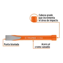  Cincel Plano 8" Cuña 7/8", Acero al cromo Vanadio, Cabeza grande, C-7/8X8 12151 Truper 11.694915 Cincel Corte Frío Plano 7/8" x