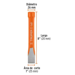  Cincel Plano 8" Cuña 1", Acero al cromo Vanadio, Cabeza grande, C-1X8 12160 Truper 14.915254 Cincel Corte Frío Plano 1" x 8", C