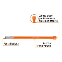  Cincel Plano 10" Cuña 1/2", Acero al cromo Vanadio, Cabeza grande, C-1/2X10 12121 Truper 7.79661 Cincel Corte Frío Plano 1/2" x